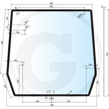 Tipuri de tractoare: JX 55, 60, 65, 70, 75, 80, 85, 90, 95 - Parbriz spate Case IH 5089562 650S89562  