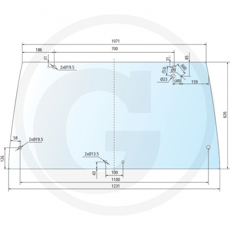 Tipuri de tractoare: 5120, 5130, 5140, 5150, 5220, 5230, 5240, 5250; Cabina: Maxxum / Maxxum Pro - Parbriz spate Case IH 650886396 1330904C2  