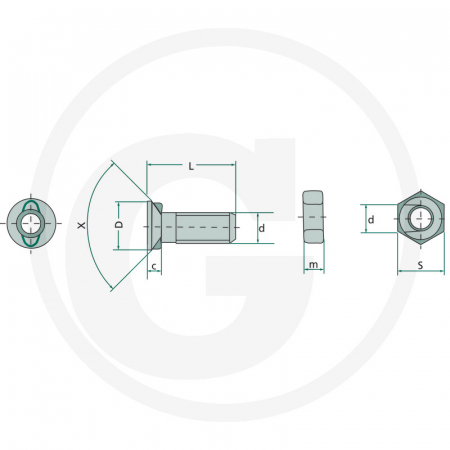Surub pentru plug cu piulita M16x40 1871640HU/25   [1]
