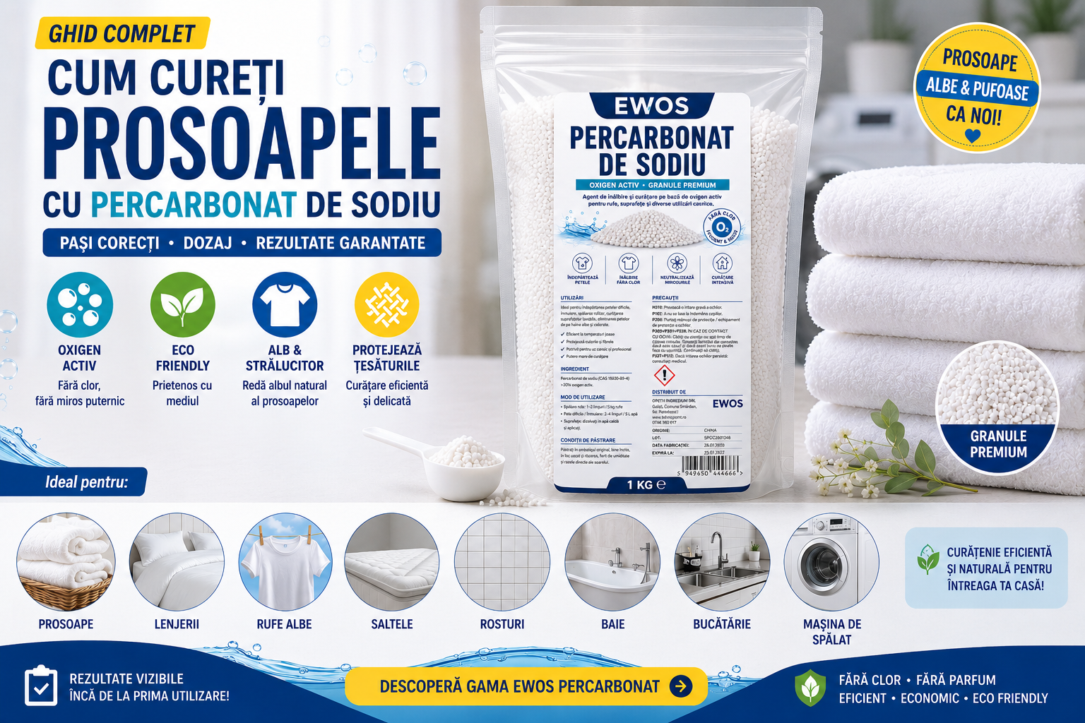 Cum cureți prosoapele cu percarbonat de sodiu: dozaj și pași corecți