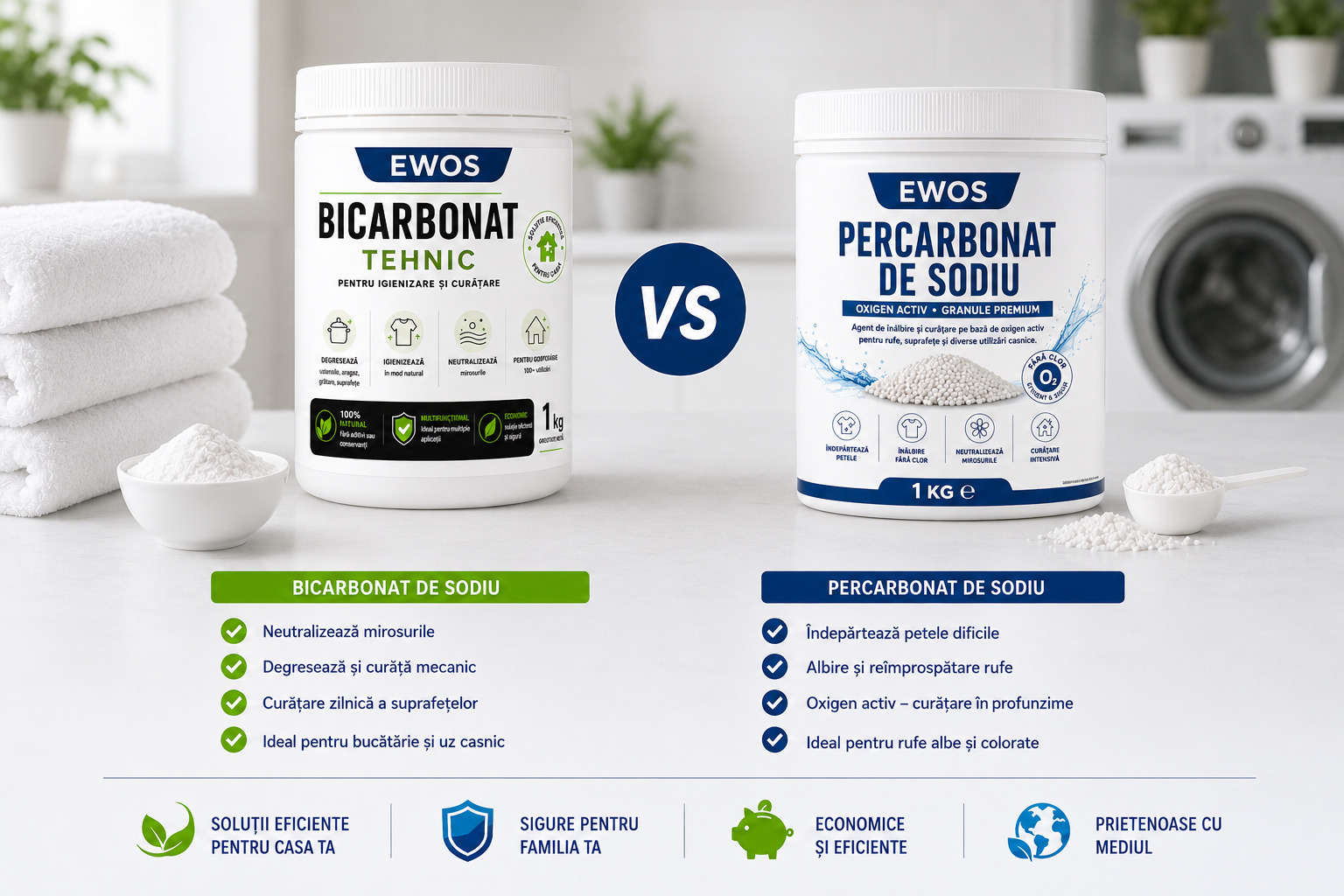 Percarbonat de sodiu vs bicarbonat de sodiu – care este diferența și când se folosește fiecare?