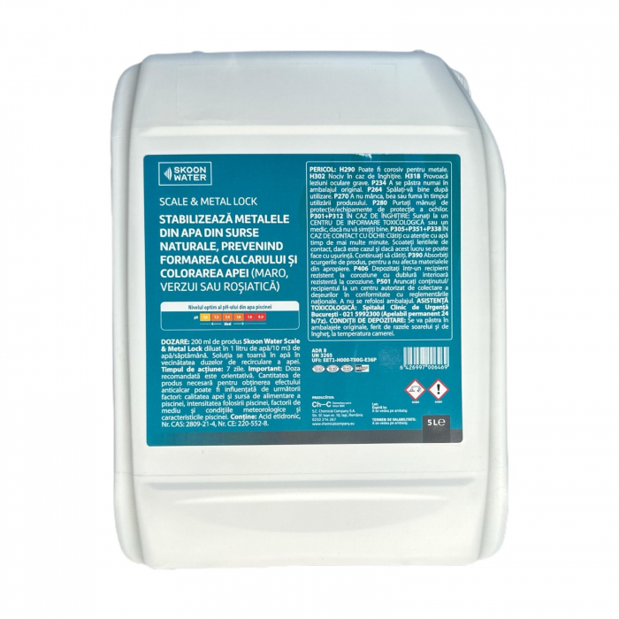 Anticalcar lichid pentru apa piscina, Kloer, Skoon Water, Calcar & Metal prevent 5 l [3]