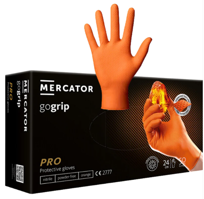 Manusi Nitril Mercator GoGrip Protectie Mecanic Auto Portocali 50buc [1]