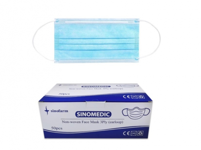 Masti medicale Sinomedic tip IIR, 3 straturi, 3 pliuri, clema nazala, albastre [1]
