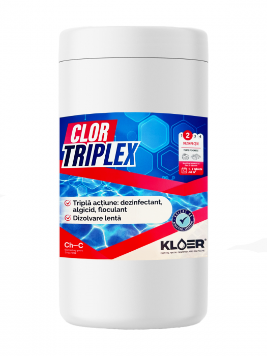 Tablete multifunctionale tratare piscina Triplex, 1kg, Kloer, Skoon Water, clor complet 3 actiuni, dezinfectant, algicid, floculant [1]