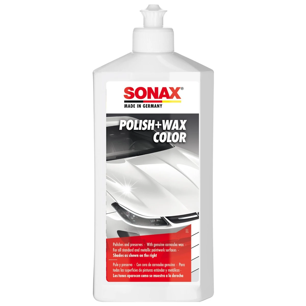 Decontaminare - Ceara auto, pentru suprafete vopsite alb, Sonax Polish + Wax Color, 500 ml