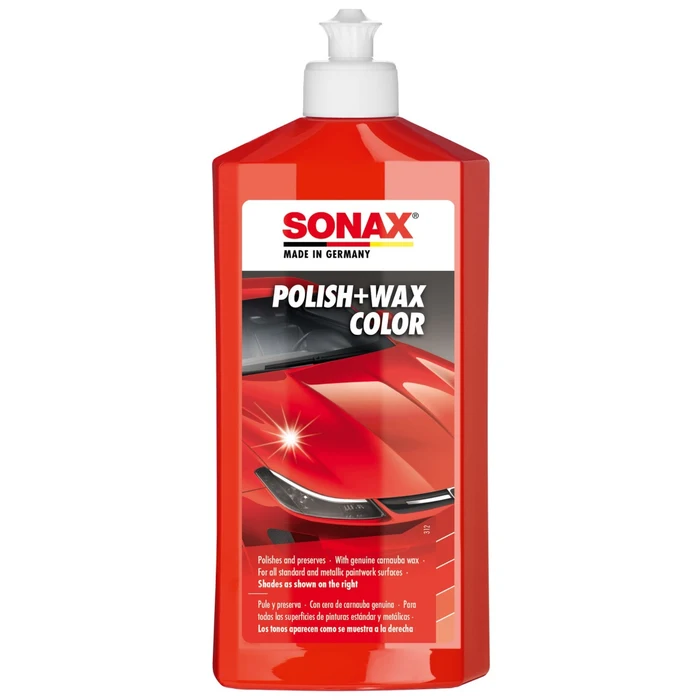 Decontaminare - Ceara auto, pentru suprafete vopsite rosu, Sonax Polish + Wax Color, 500 ml