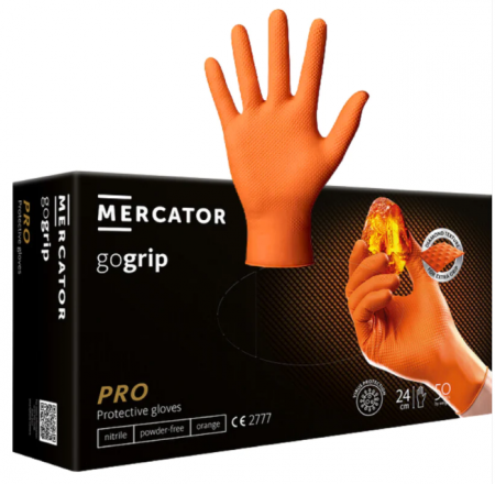 Echipamente de Protectie - Manusi Nitril Mercator GoGrip Protectie Mecanic Auto Portocali 50buc