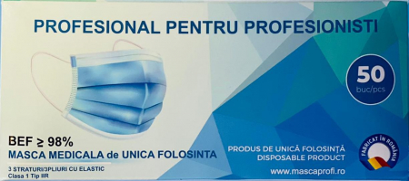 Masti adulti - MASCĂ MEDICALĂ DE UNICĂ FOLOSINȚĂ, 3 STRATURI ȘI 3 PLIURI