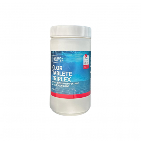 Consumabile piscina - Tablete multifunctionale tratare piscina Triplex, 1kg, Skoon, clor complet 3 actiuni, dezinfectant, algicid, floculant