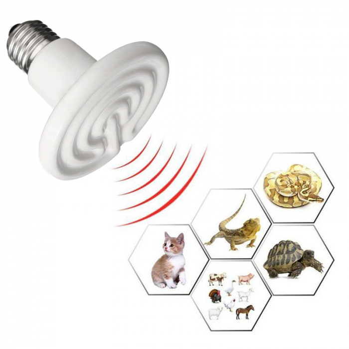 Bec infrarosu ALB ceramic 50W emitator de caldura pentru pui de pasari si animale de companie [1]