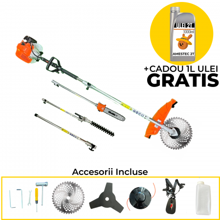 GRADINA - Motocoasa multifunctionala, 5.4CP, 51.2cc + cap drujba si accesorii