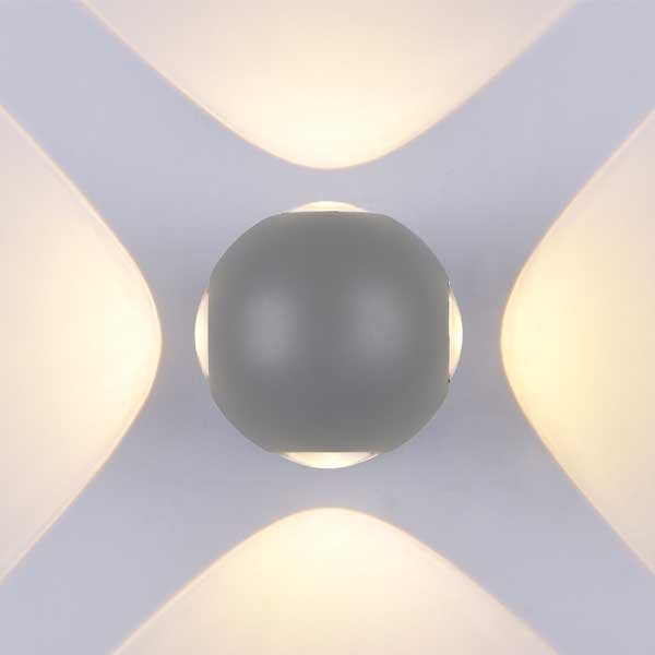 Aplica led de perete, octogonala, cu 4 raze de lumina, corp gri, 4W, alb neutru, Optonica 7492 [2]