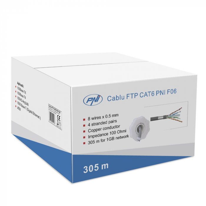 Cablu semnal video cctv FTP CAT6 PNI F06 rola 305m, aluminiu cuprat [11]