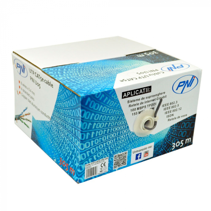 Cablu semnal video cctv UTP Cat 5e PNI-U05, 4 perechi, aluminiu cuprat [3]