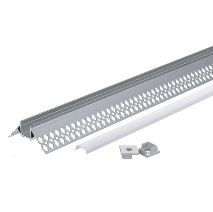 Profil aluminiu banda led, de colt exterior cu margini, pentru tencuit, lungime 2m, culoare gri natur, Optonica 5165 [3]