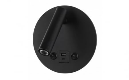 Aplice led de perete - Aplica LED 8W, IP20, Comutator ON/OFF  + USB, Negru, 3000K, Optonica 7585