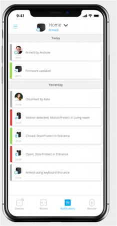 Aplicatie (iOS, Android si web) pentru utilizatori finali Ajax Security System [1]