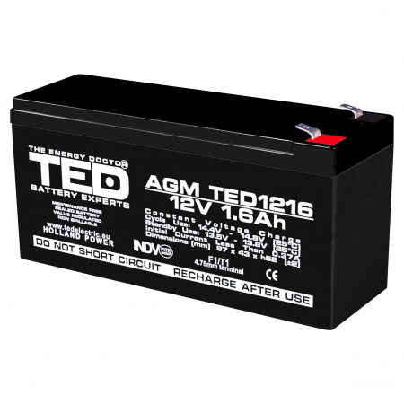 Baterii AGM VRLA - Baterie AGM 12V 1.6Ah TED1216F1