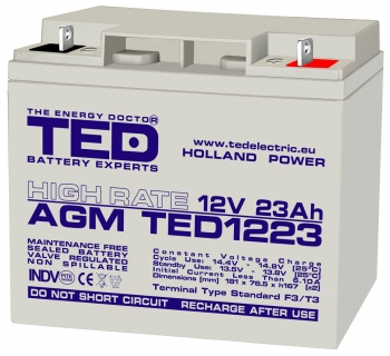 Baterii AGM VRLA de putere - Baterie AGM 12V 23Ah de mare putere TED1223HRF3