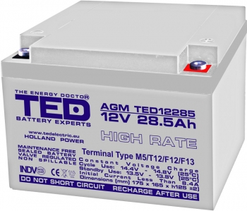 Baterii AGM VRLA de putere - Baterie AGM 12V 28.5Ah de mare putere TED12285M5