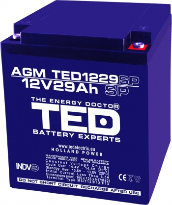 Baterii AGM VRLA - EOL Baterie AGM 12V 29Ah marime speciala TED1229M5SP
