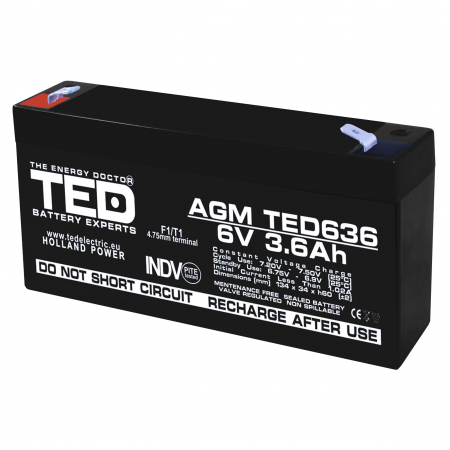 Baterii AGM VRLA - Baterie AGM 6V 3.6Ah TED636F1