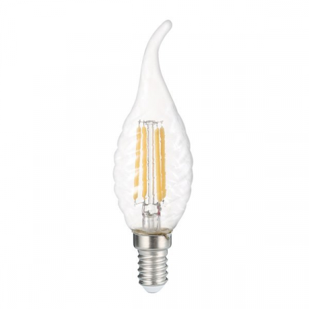 E14 - Bec led lumanare C35, cu filament, soclu E14, sticla spiralata, cu varf, 4W, alb cald, Optonica 1414