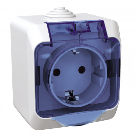 Aparataj ultraterminal modular - Priza simpla Schuko, aparenta, alba, cu capac protectie albastru, Schneider, WDE00543