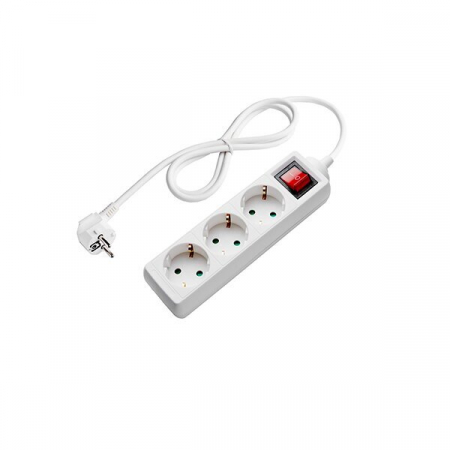 Instalatii electrice - Prelungitor cu 3 prize Schuko, buton on/off, alb, lungime cablu 1.5m, Optonica 7607