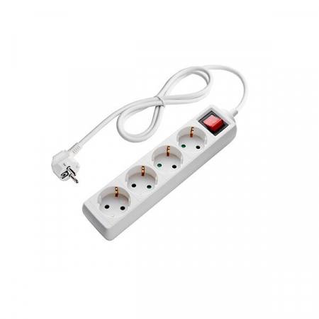 Instalatii electrice - Prelungitor cu 4 prize Schuko, buton on/off, alb, lungime cablu 1.5m, Optonica 7609