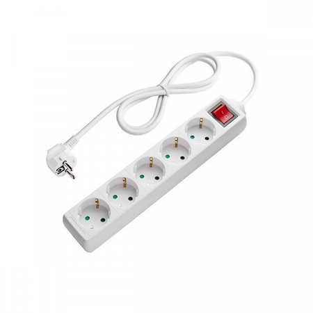 Instalatii electrice - Prelungitor cu 5 prize Schuko, buton on/off, alb, lungime cablu 1.5m, Optonica 7611