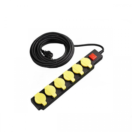 Instalatii electrice - Prelungitor cu 6 prize Schuko, buton on/off, lungime cablu 10m, IP44, Optonica 7614