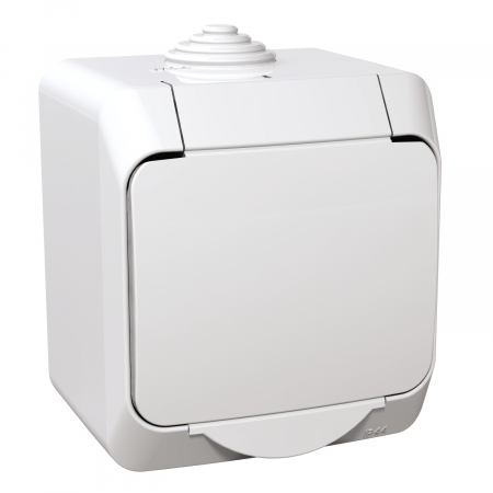 Aparataj ultraterminal modular - Priza simpla Schuko, aparenta, alba, cu capac protectie, Schneider, WDE000541