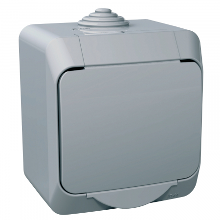 Aparataj ultraterminal modular - Priza simpla Schuko, aparenta, gri, cu capac protectie, Schneider, WDE000641