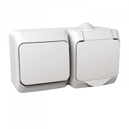 Aparataj ultraterminal modular - Priza simpla Schuko cu intrerupator, aparenta, alba, cu capac protectie, Schneider, WDE000500