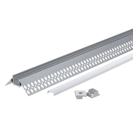 Profil aluminiu banda led, de colt exterior cu margini, pentru tencuit, lungime 2m, culoare gri natur, Optonica 5165 [2]