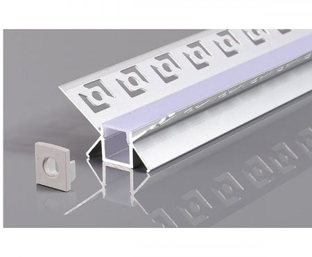 profile led - Profil aluminiu banda led, de colt interior  cu margini, pentru tencuit, lungime 2m, culoare gri natur, Optonica 5166
