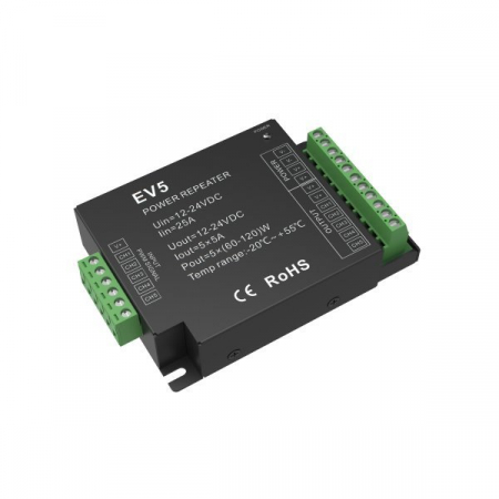 dimmere led si controllere - Repetor de putere, 12-24Vdc, 5 canale x 5A, 5 x 60-120W, Optonica 6373