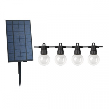 Sir luminos exterior - Sir luminos cu panou solar, cu becuri transparente G50, 10m lungime, Optonica 9093