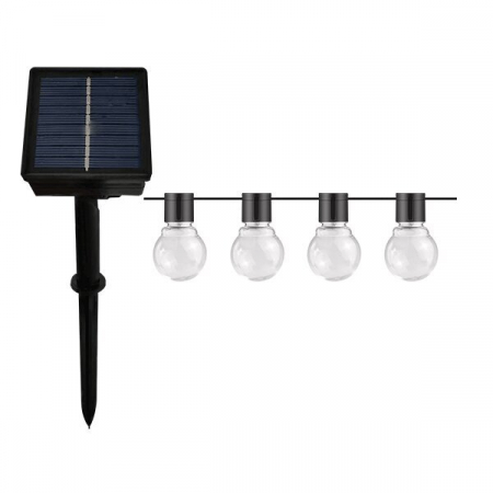 Sir luminos exterior - Sir luminos cu panou solar, cu becuri transparente G50, 7m lungime, Optonica 9095