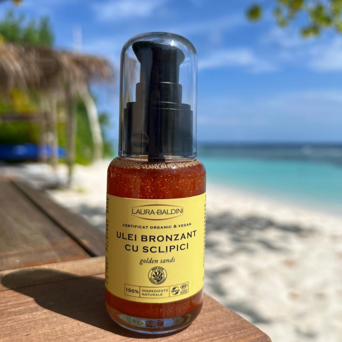 Ulei bronzant cu sclipici GOLDEN SANDS, 100% ingrediente naturale, ORGANIC & VEGAN & REEF SAFE, Laura Baldini, 50ml [13]