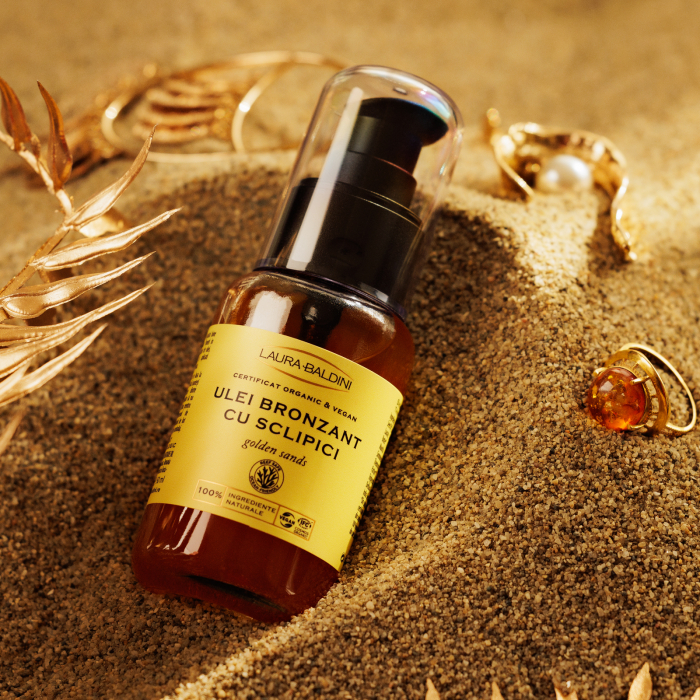 Ulei bronzant cu sclipici GOLDEN SANDS, 100% ingrediente naturale, ORGANIC & VEGAN & REEF SAFE, Laura Baldini, 50ml [11]