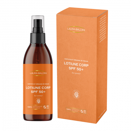 Protectie solara - Lotiune corp SPF50+ HOT SUMMER, 100% ingrediente naturale, ORGANIC & VEGAN & REEF SAFE, Laura Baldini, 125ml