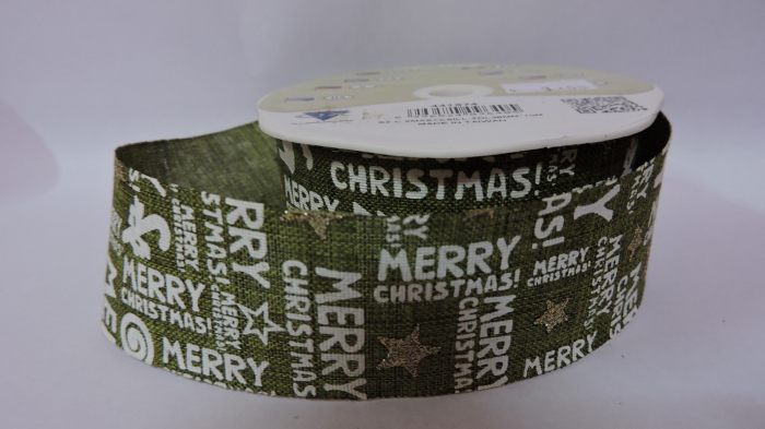 Banda decorativa Merry Christmas- verde- 4 cm latime- pret/1m [2]