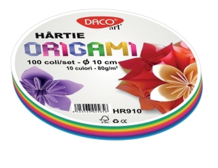 Hartie Origami 10 cm, 100/set Daco, 80 gr/mp, 10 culori [1]