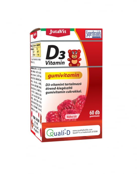 Jutavit Guma Vitamina D3 gust zmeura 60buc/cut [1]