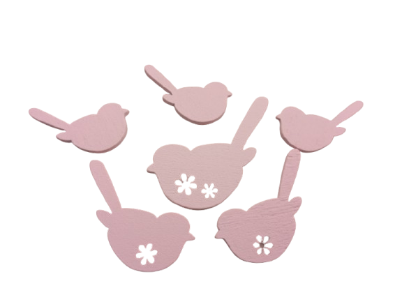 Set 6 pasari roz pastel din lemn de dif. marimi [5]