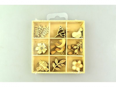Figurine din lemn - Set 45 de figurine din lemn- pasari si plante