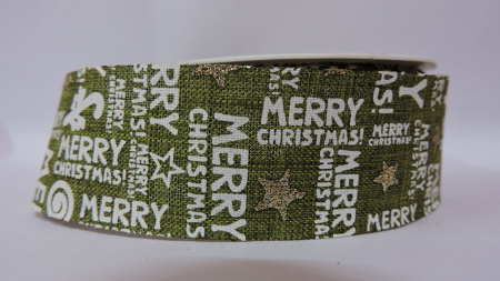 Benzi decorative, panglici - Banda decorativa Merry Christmas- verde- 4 cm latime- pret/1m